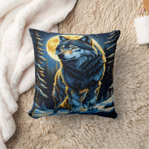 Majestic Wolf unter Vollmond. Kissen