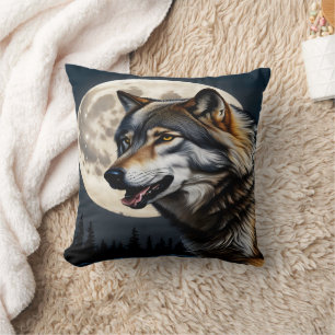 Majestic Wolf unter Vollmond. Kissen