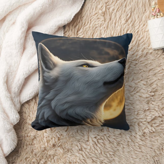 Majestic Wolf unter Vollmondglühen Kissen (Decke)