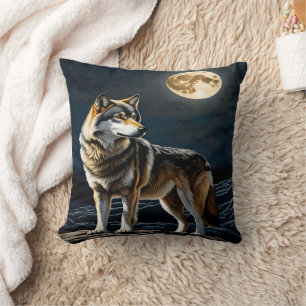Majestic Wolf unter Vollmondlicht Himmel Kissen