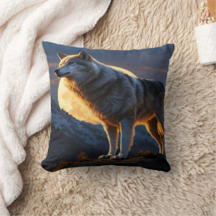 Majestic Wolf Wachberg unter Vollmond Kissen