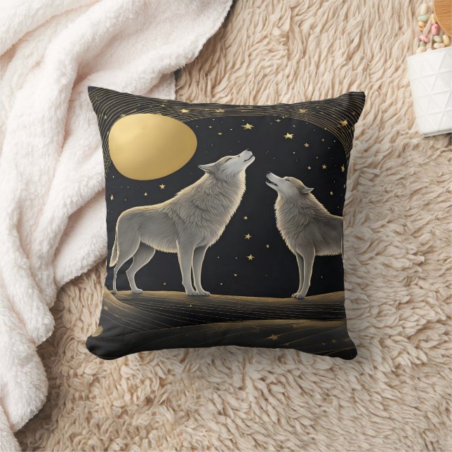 Majestic Wölfe heulen unter Mitternachtsmond Kissen (Decke)