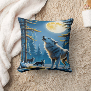 Majestic Wölfe heulen unter Vollmond Kissen