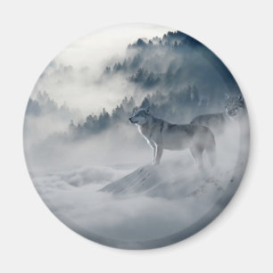 Majestic Wölfe im Waldnebel Magnet