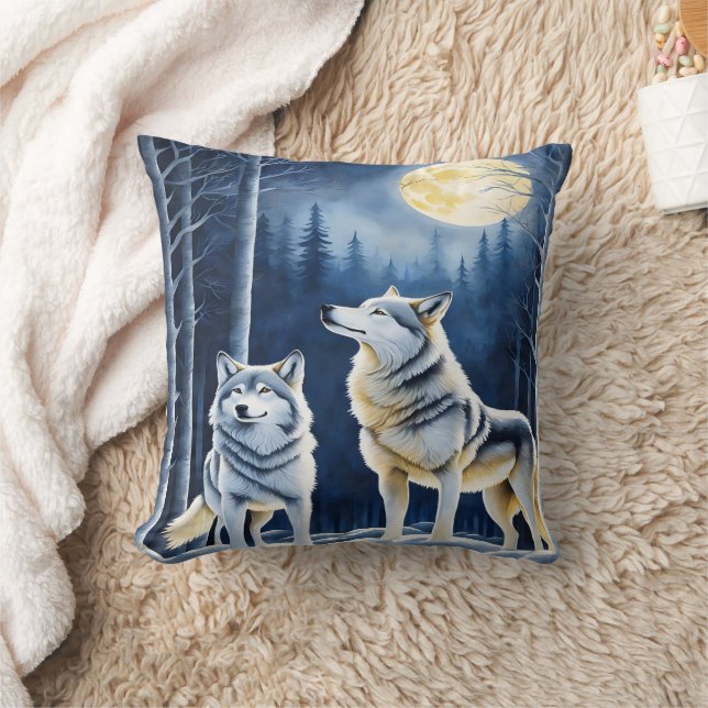 Majestic Wölfe unter einem vollen Mondlicht Kissen (Decke)