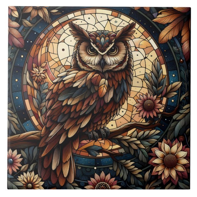 Majestic Woodland Brown Owl gestanztes Glas Fliese (Vorderseite)