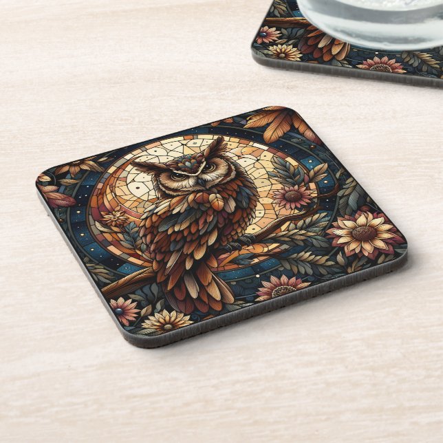 Majestic Woodland Brown Owl gestanztes Glas Getränkeuntersetzer (Linke Seite)