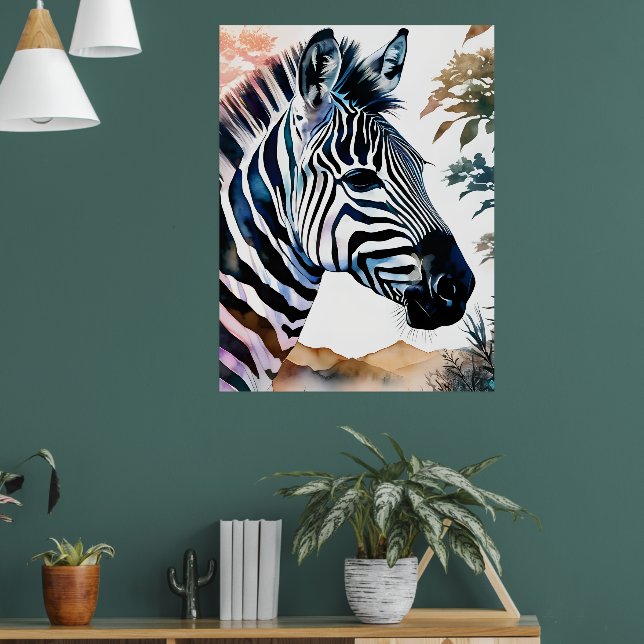 Majestic Zebra in Wasserfarbe Poster (Wohnzimmer 1)
