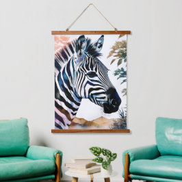 Majestic Zebra in Wasserfarbe Wandteppich Mit Holzrahmen