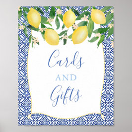 Majolica Baby Shower, Lemons Blue Tiles Poster