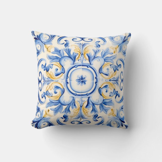 Majolica: Blau und Gold Kissen (Vorderseite)