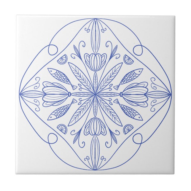 Majolica blue Amalfi Küste Sardinien Fisch & Zitru Fliese (Vorderseite)