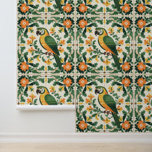 Majolica Style Parrot Tiles Tapete