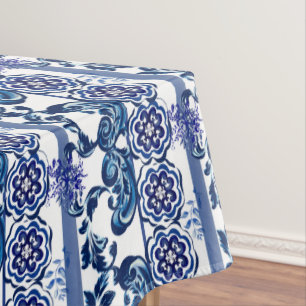 Majolika, blau und weiß, Porzellan, Tischdecke