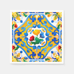 Majolika, blaue Fliesen, sizilianische Fliesen, Ke Serviette