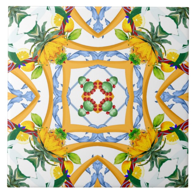 Majolika, mediterrane Fliesen, Fliese (Vorderseite)
