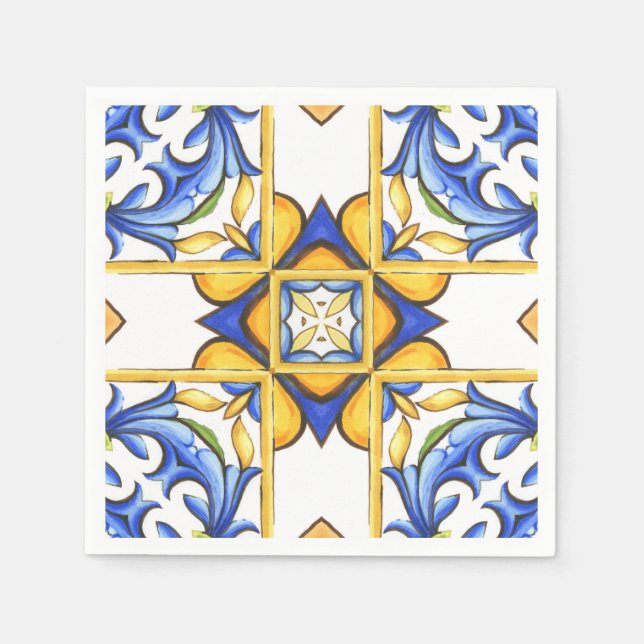 Majolika, mediterrane Fliesen, Serviette (Vorderseite)