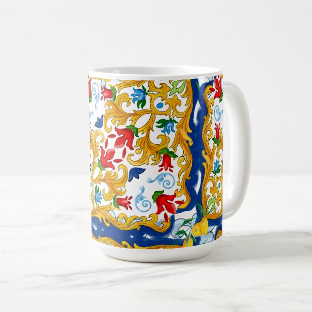 Majolika, sizilianischer Stil, Zitronen Kaffeetasse (VorderseiteRechts)