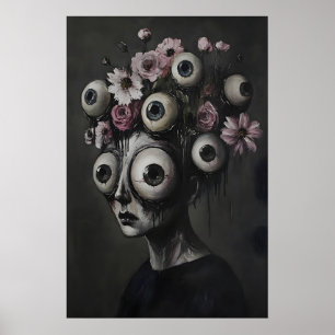 Makabre Frauen Gesicht Auge Halloween Druck, Gruse Poster