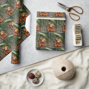 Makaken-Affe mit einem gestopften Orang-Utan Geschenkpapier