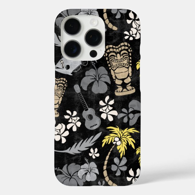 Makapuu Beach Hawaiian Batik Black Gray iPhone 16 Pro Hülle (Rückseite)