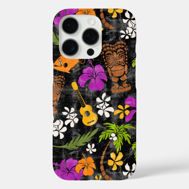 Makapuu Beach Hawaiian Batik Black Multi iPhone 16 Pro Hülle (Rückseite)
