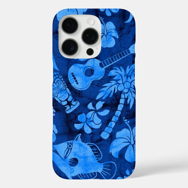 Makapuu Beach Hawaiian Batik Blue iPhone 16 Pro Hülle (Rückseite)