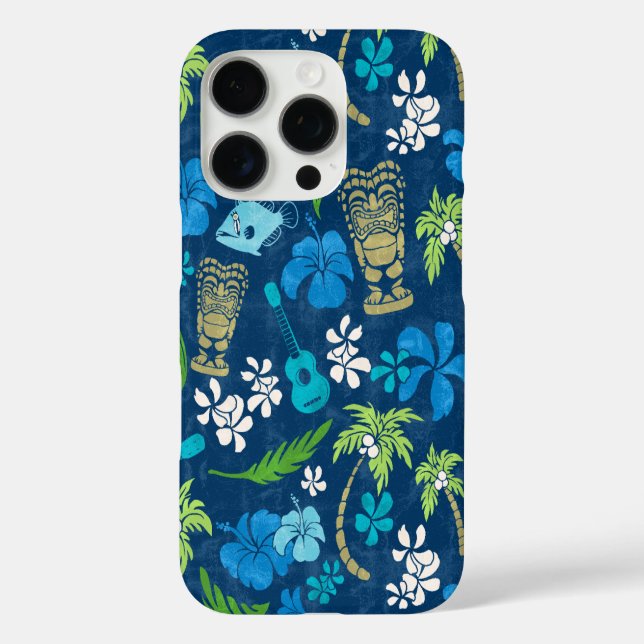 Makapuu Beach Hawaiian Batik Navy iPhone 16 Pro Hülle (Rückseite)