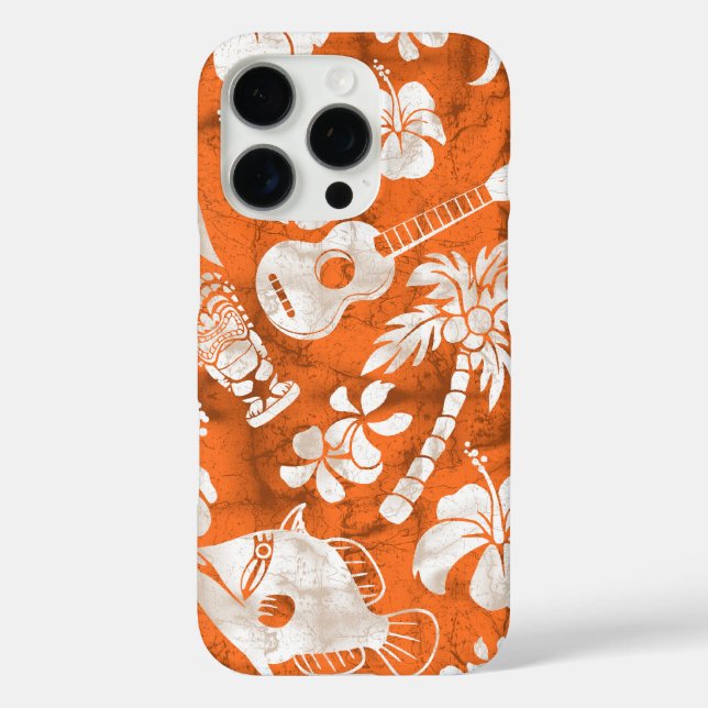 Makapuu Beach Hawaiian Batik Orange iPhone 16 Pro Hülle (Rückseite)
