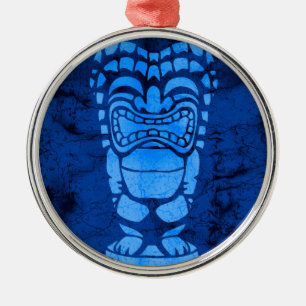 Makapuu Beach Hawaiian Lachender Tiki Batik Silbernes Ornament