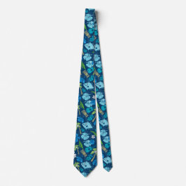 Makapuu Beach Hawaiian Tropical Tiki Batik Blues Krawatte