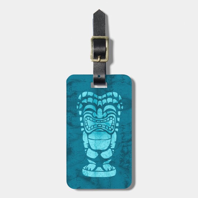 Makapuu Strand hawaiischer lachender Tiki Batik Gepäckanhänger (Vorderseite vertikal)