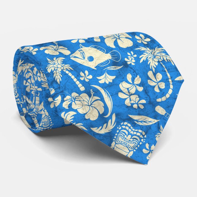 Makapuu Strand hawaiischer tropischer Tiki Batik Krawatte (Gerollt)