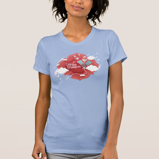 Makar Sankranti, blau und rot T-Shirt (Vorderseite)