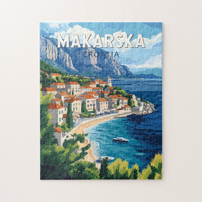 Makarska Croatia Illustration Reisen Vintag (Vertikal)