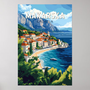 Makarska Croatia Illustration Reisen Vintag Poster