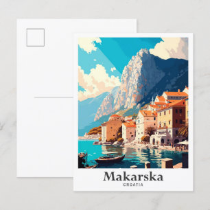 Makarska Croatia Kunst Vintage Reise Postkarte