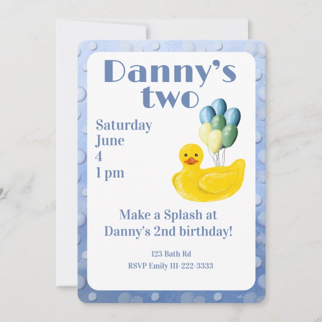 Make a Splash Rubber Duck 2nd Birthday Invitation Einladung (Vorderseite)