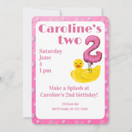 Make a Splash Rubber Duck 2nd Birthday Invitation Einladung