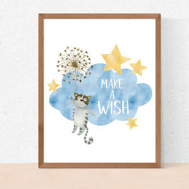 Make A Wish Quote Cat Stars Cloud Nursery Baby Poster