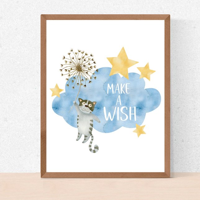 Make A Wish Quote Cat Stars Cloud Nursery Baby Poster (Von Creator hochgeladen)