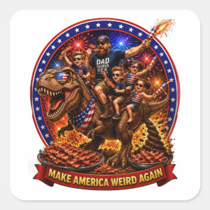 Make America Weird Again T-Rex Familie Speck  Quadratischer Aufkleber