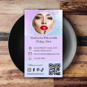 Make-Artist Social Media Foto qr Code lila Visitenkarte
