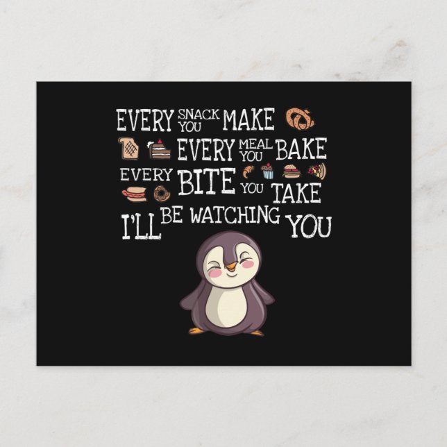 Make, Bake, Bite, nimm Pinguin Postkarte (Vorderseite)