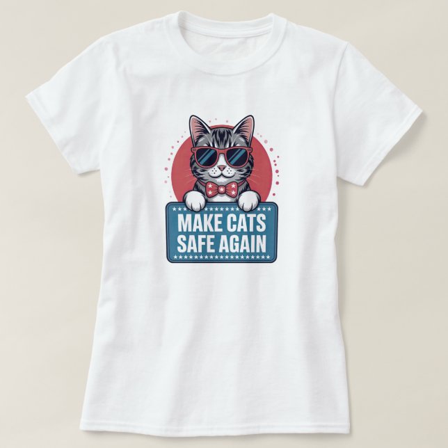Make Cats Safe Again Funny Patriotic Cat Sunglasse T-Shirt (Design vorne)