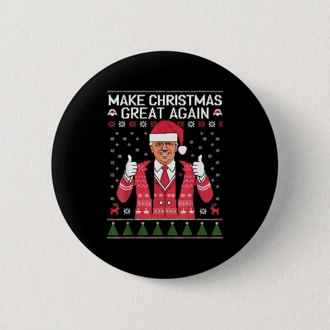 Make Christmas Great Again Trump Pajamas Ugly  Button (Vorderseite)