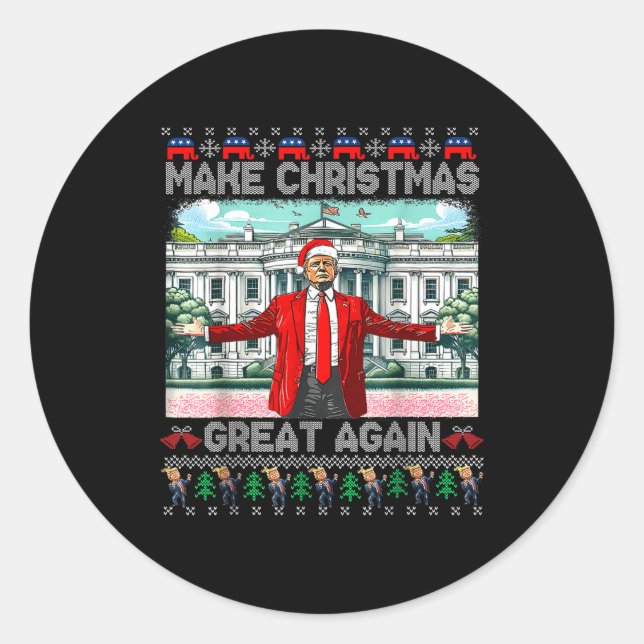 Make Christmas Great Again Xmas Funny Trump Pajama Runder Aufkleber (Vorderseite)