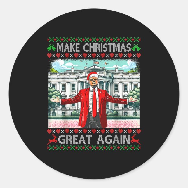 Make Christmas Great Again Xmas Funny Trump Pajama Runder Aufkleber (Vorderseite)