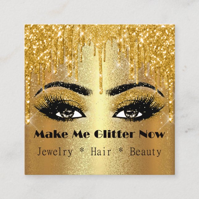 Make Me Glitzer Gold Logo Tropfen VIP Gold Makeup Quadratische Visitenkarte (Vorderseite)
