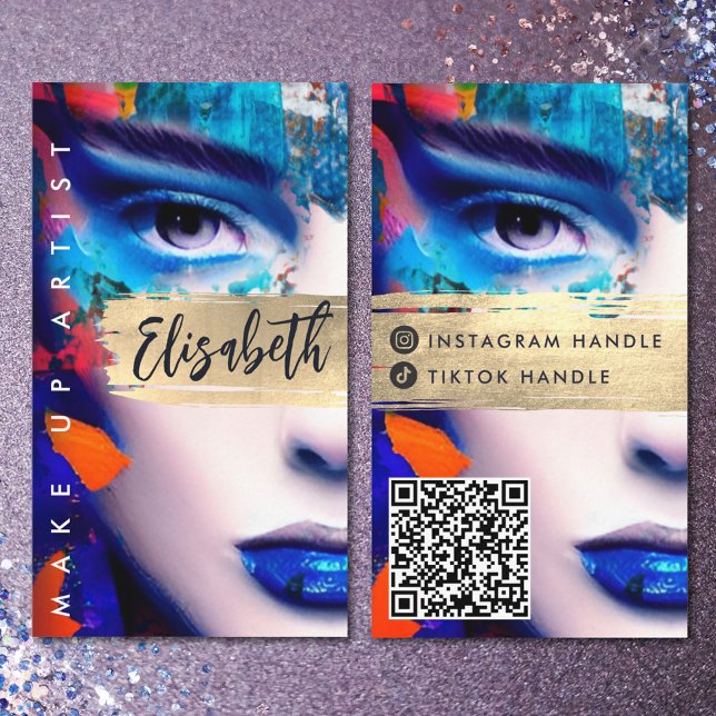Make up Artist Add QR Code & Social Media farbig Visitenkarte (Von Creator hochgeladen)